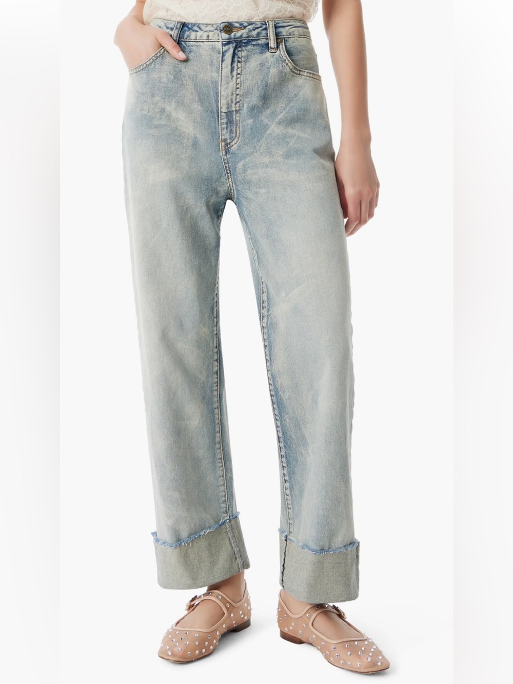 Robert Rodriguez Light Denim wide leg high-waist cuff Jeans